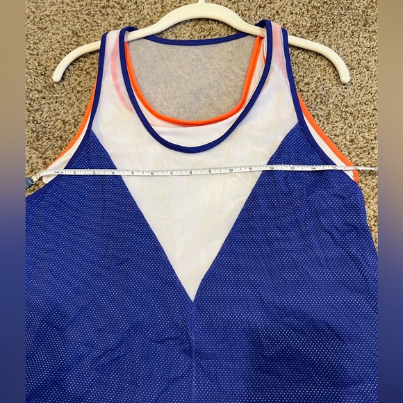 Lucky in Love ladies athletic tank top. Royal blue & white w orange detailing. - Picture 10 of 11